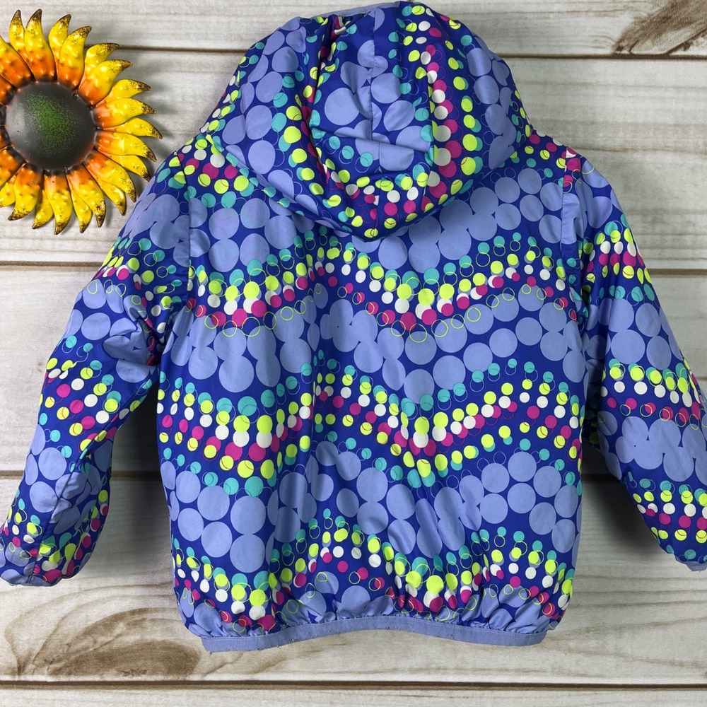 The North Face Reversible Kids Jacket Girls Blue Dot Print Purple Hooded 2T Coat - Picture 2 of 10